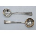 Georgian hallmarked silver pair of ladles, London 1817 and 1820, 100.6 grams. 17cm long.