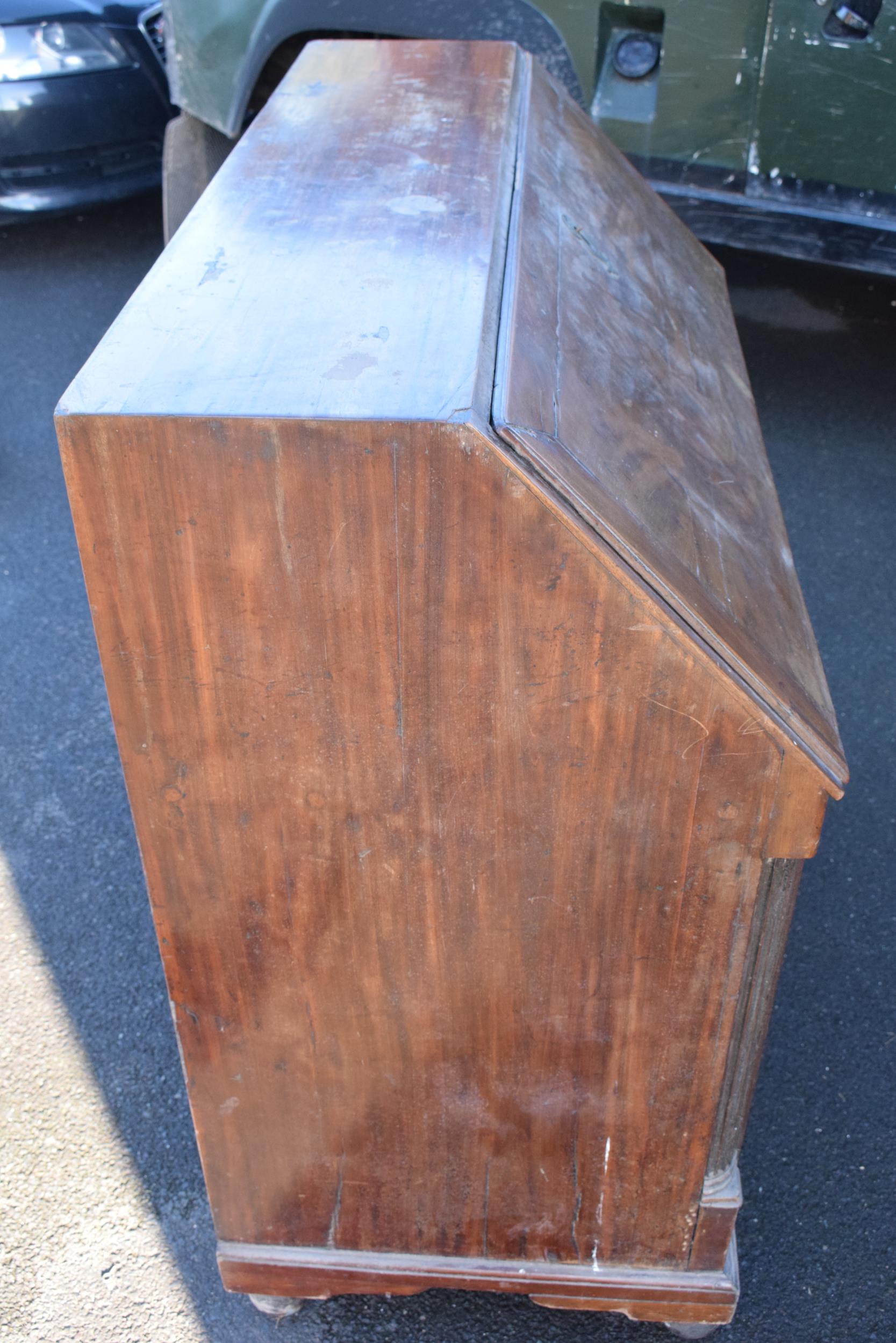 19th century bureau with fitted interior and satinwood inlay, 111 x 55 x 111cm tall. Needs some - Image 6 of 13