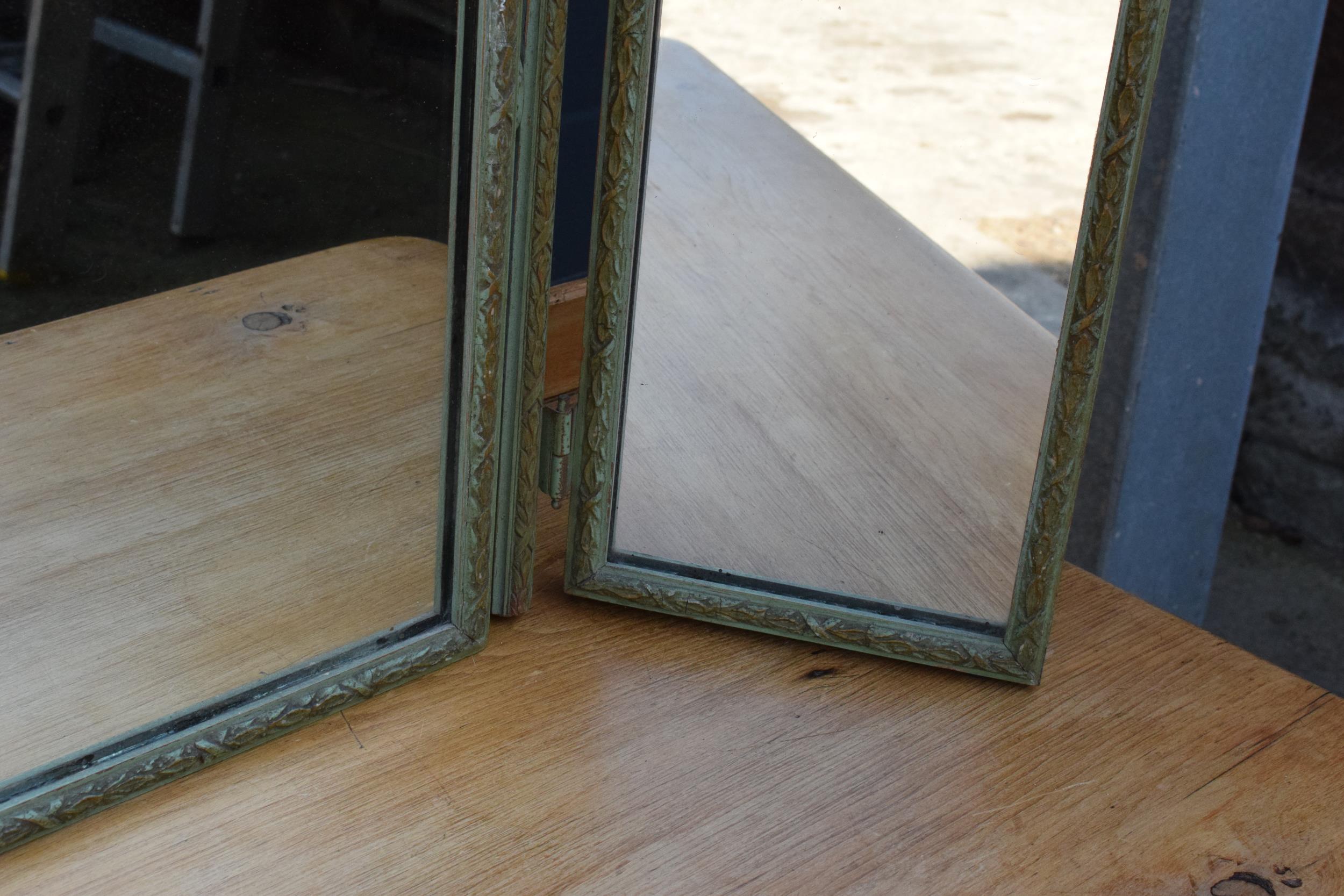 A vintage early to mid 20th century heavy triple folding mirror with painted blue tones, 50cm tall. - Image 5 of 9