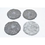 An interesting set of heavy pewter Tudor Roses (or similar) plaques, marked to rear, 10cm