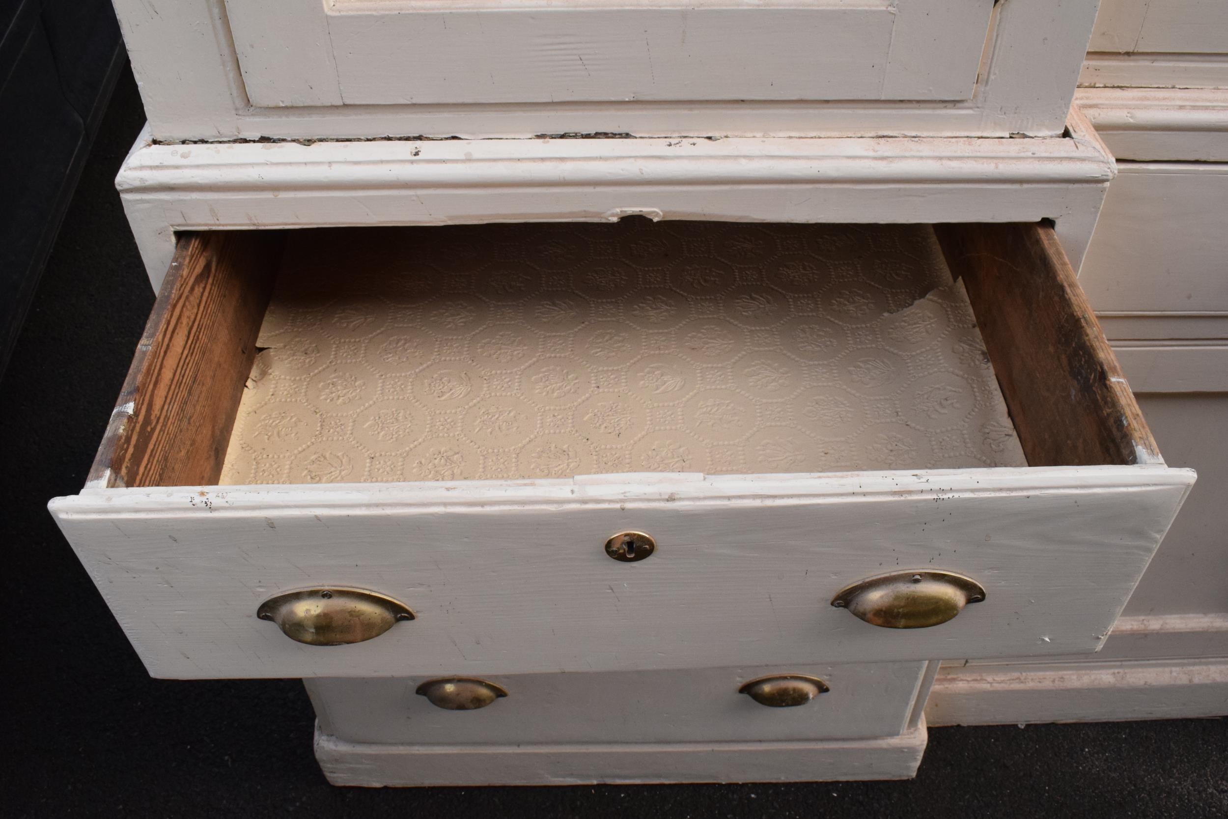 19th century painted breakfront housekeepers cupboard with brass handles and effects with a - Image 13 of 30