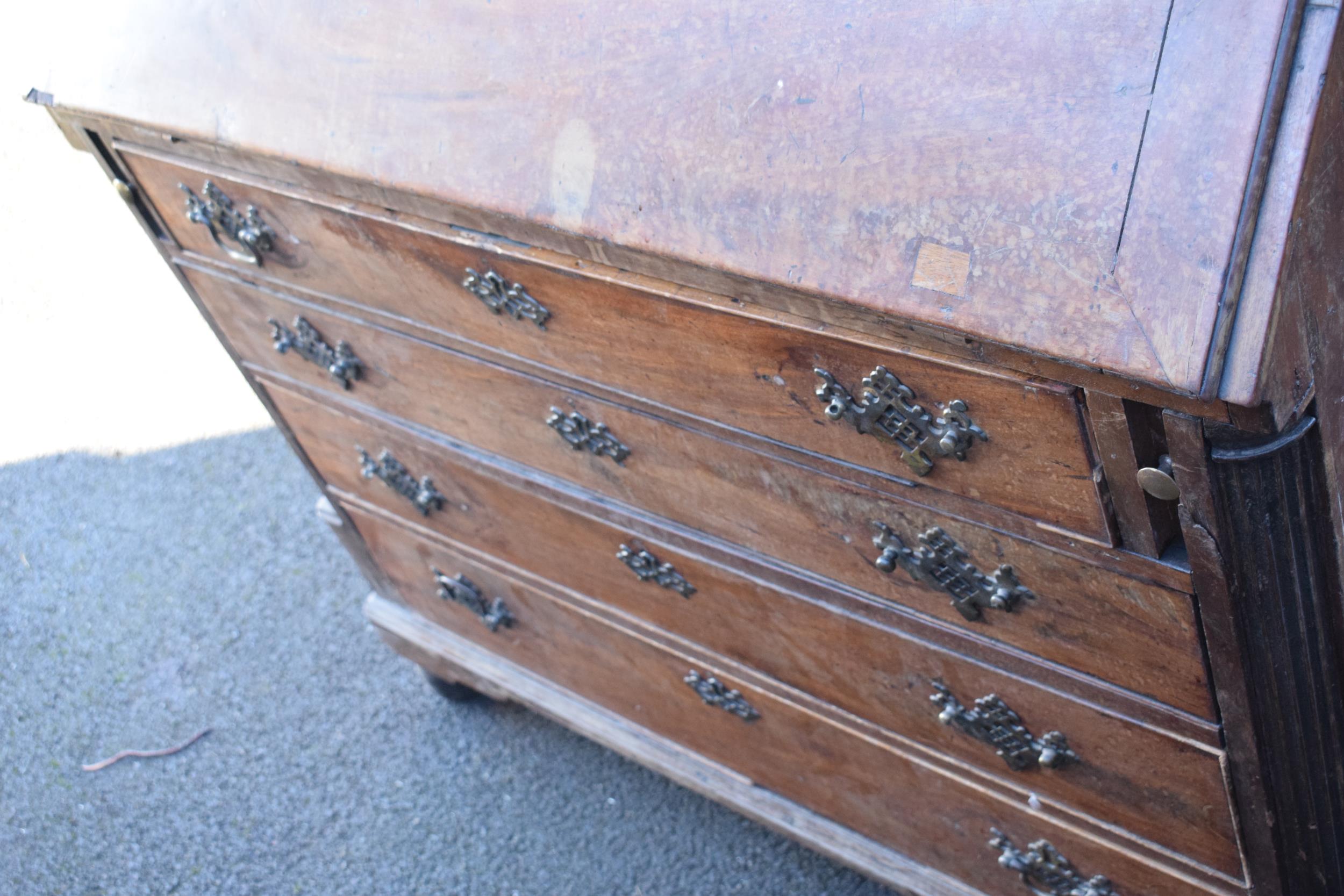 19th century bureau with fitted interior and satinwood inlay, 111 x 55 x 111cm tall. Needs some - Image 3 of 13