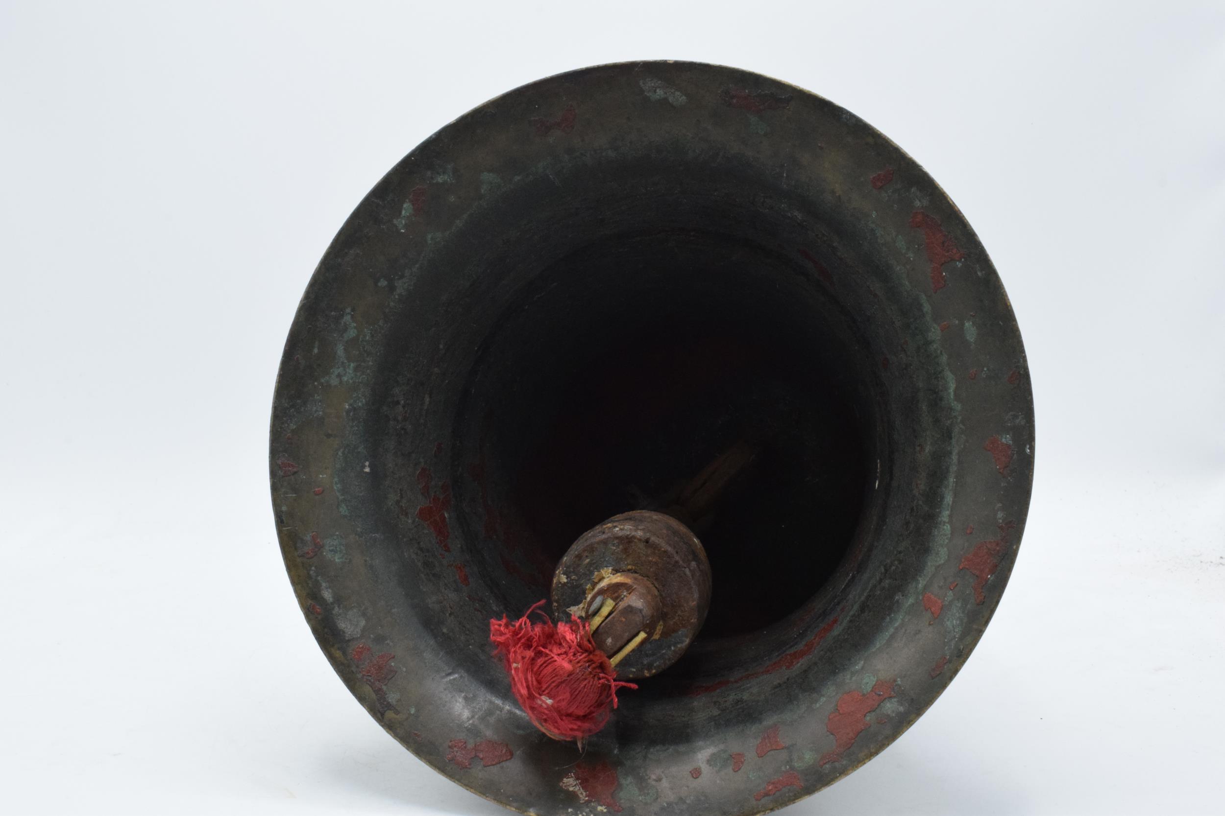 World War One original brass ship's bell 'H.M.S. Raider 1916' with clanger. 32cm tall, 26cm wide. - Image 12 of 15