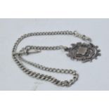 Silver Albert watch chain with T-bar and fob, all hallmarked, 36.6 grams, 45cm long.