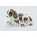 Boxed Royal Crown Derby paperweight Scruff Puppy, first quality with gold stopper. In good condition