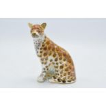 Royal Crown Derby paperweight, Leopardess, 13cm, red printed marks, silver stopper (second). In good