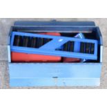 Vintage blue metal toolbox together with contents of the toolbox. Collection only.