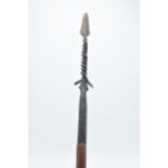 19th century wooden and barbed iron African fishing spear, 96cm long.