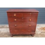Victorian painted pine chest of drawers raised on wooden feet, 104 x 47 x 107cm tall. Missing some