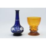 19th century Bristol Blue glass vase with pontil mark together with 19th century glass goblot (2),