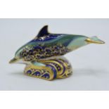 Royal Crown Derby paperweight Baby Bottlenose Dolphin, first quality with gold stopper. In good