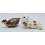 A pair Royal Crown Derby paperweights to include a Coot and a Seal, second quality with stoppers (