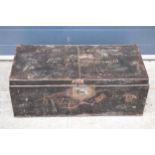 Early to mid 20th century metal painted trunk / box with previous owner's names to top, 71 x 38 x