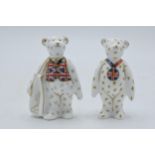 Royal Crown Derby miniature bears I Love London shopper bear and Medal Winning Bear, both first