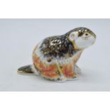 Boxed Royal Crown Derby paperweight Riverbank Beaver, first quality with gold stopper. In good