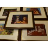 A set of 5 framed and glazed Walt Disney prints to include titles such as 101 Dalmations, Lady and