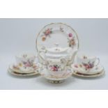 Royal Crown Derby tea service in the Derby Posies pattern to include a teapot, 2 trios, cake