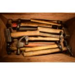 A collection of vintage hammers with wooden handles of varying forms and sizes (Qty).