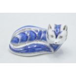Boxed Royal Crown Derby paperweight Platinum Arctic Fox, first quality with stopper. In good