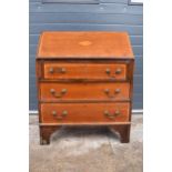 19th century mahogany bureau with satinwood inlay and fitted interior, 76 x 45 x 95cm tall. In