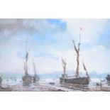 Christopher Assheton-Stones (British, 1947-1999) framed and glazed pastel of a galleon / ships on