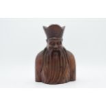 Quality carved rosewood (or similar) oriental bust of a traditional gentleman, 21cm tall. In good