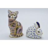 A pair Royal Crown Derby paperweights to include a rabbit and a Siamese cat, second quality with