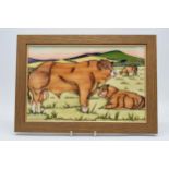 Framed Moorcrooft trial plaque Limousins, 37 x 26cm. In good condition with no obvious damage or