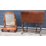 Late 19th / early 20th century loo swing mirror with drawers together with Sutherland table, 61cm