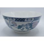 Large modern oriental pottery bowl with birds amongst foliage decoration, 30.5cm diameter. In good