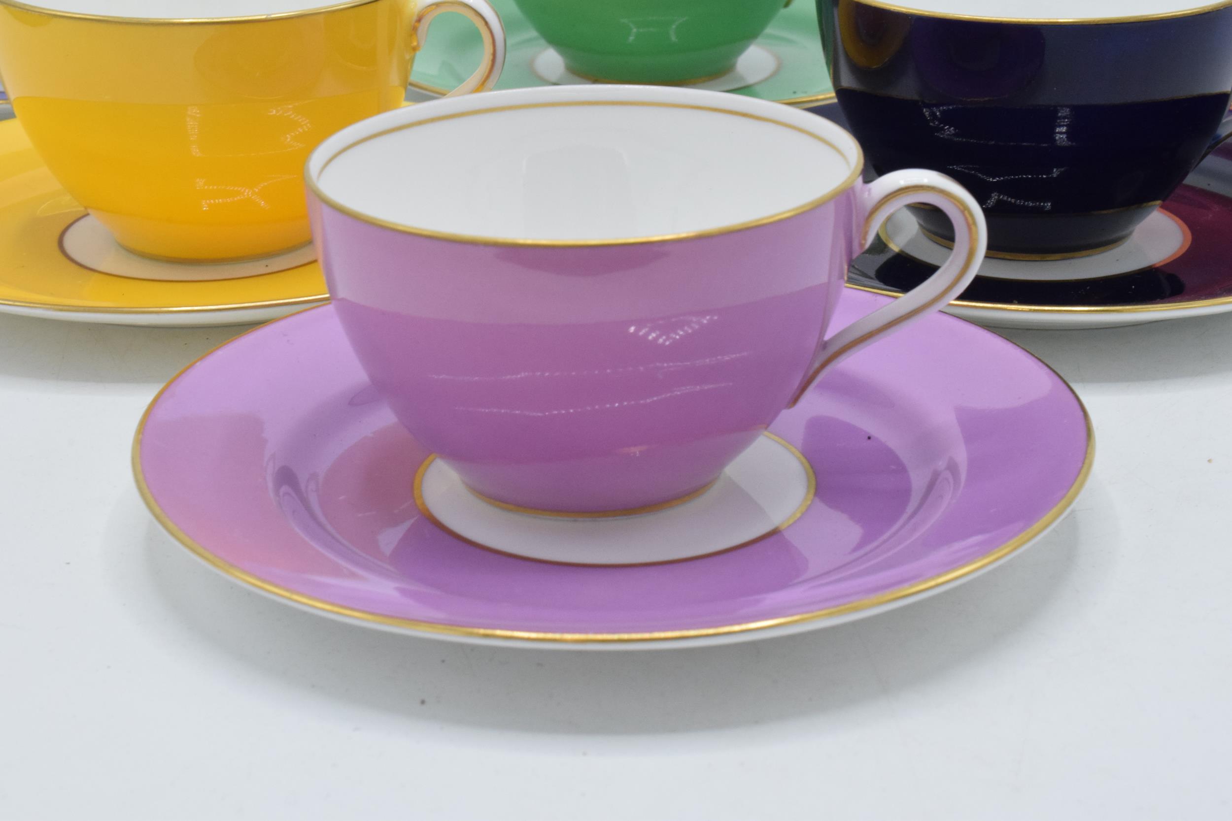 A set of 6 Aynsley multi-coloured duos to include 6 cups and 6 saucers (12). In good condition - Image 2 of 3