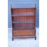 Stag free-standing bookcase with drawer to bottom, 79 x 31 x 112cm tall. Age-related wear and scuffs