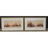 A pair of framed and glazed prints of ships at sea, 60 x 26cm exc frames (2).