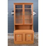 Vintage Remploy glazed book case / display cabinet, 81 x 44 x 174cm tall, with lights. In good