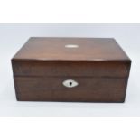 19th century mahogany jewellery box with Mother of Pearl inlay and fitted interior with contents, 28