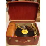 Vintage cased Fidelity Rad portable record player in red, untested.