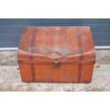 Vintage metal travelling trunk, 74 x 52 x 48cm (some denting).