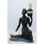 Vintage chalkware lamp base in the form of an African Lady, 43cm tall to fitting, with original