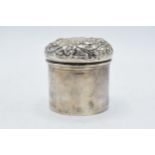 Hallmarked silver lidded pot with repousse decoration, 90.0 grams, Birmingham 1900. Some minor