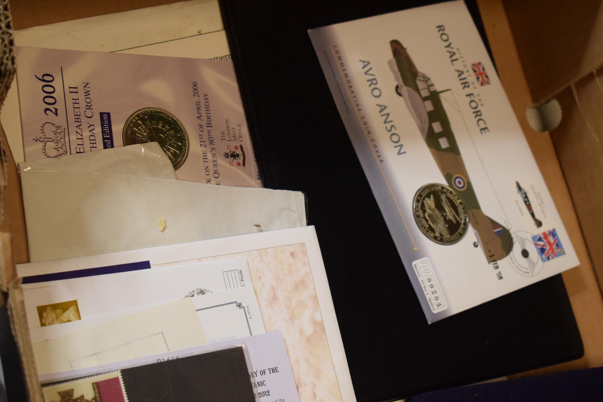 A collection of First Day Cover stamps and coins and gold plated spoons (Qty). - Image 2 of 4