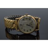 9ct gold cased Record gentleman's wristwatch on plated bracelet, 33mm wide exc. bezel, back plate
