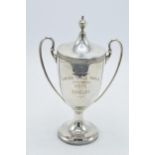 Hallmarked silver lidded trophy 'Lloyds Table Tennis Mens Singles', 263.2 grams / 8.46 oz,