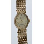 Cased 9ct gold cased Geneve Quartz watch on 9ct gold bracelet, gross weight 15.3 grams, untested.