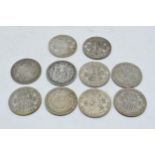 Ten assorted silver half crowns of varying dates between 1920-1946, 139.3 grams.