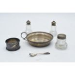 A collection of silver to include hallmarked small handled dish, silver napkin ring and silver