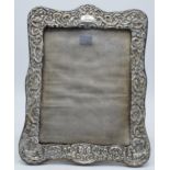 Antique silver fronted easel-backed picture frame with velvet interior, 28cm tall. Birmingham