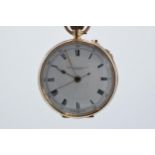 9ct gold cased R Hargreaves & Co London open faced pocket watch, 50mm wide, Swiss made, in working
