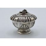 Italian silver 900 lidded pot with ribbed decoration, 60.9 grams.