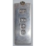 Hallmarked solid silver ingot, London 1976, 32.3 grams.