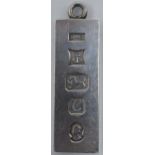 Hallmarked solid silver ingot, Birmingham 1977, Silver Jubilee year, 30.3 grams.